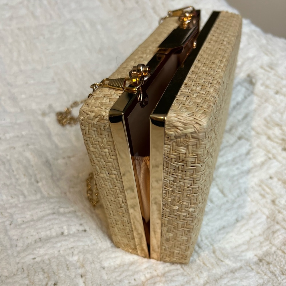 3/$20 Tan Clutch Purse with Gold Accents